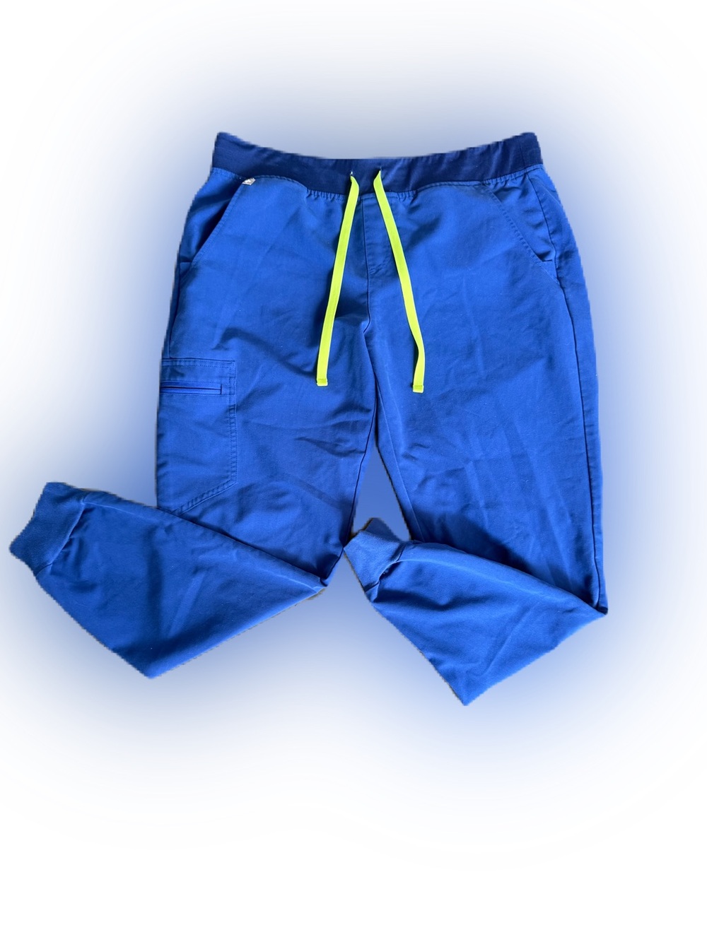 Figs Women’s Blue ( PO# 2081) Jogger Scrub Pants With Yellow Drawstring. Size L